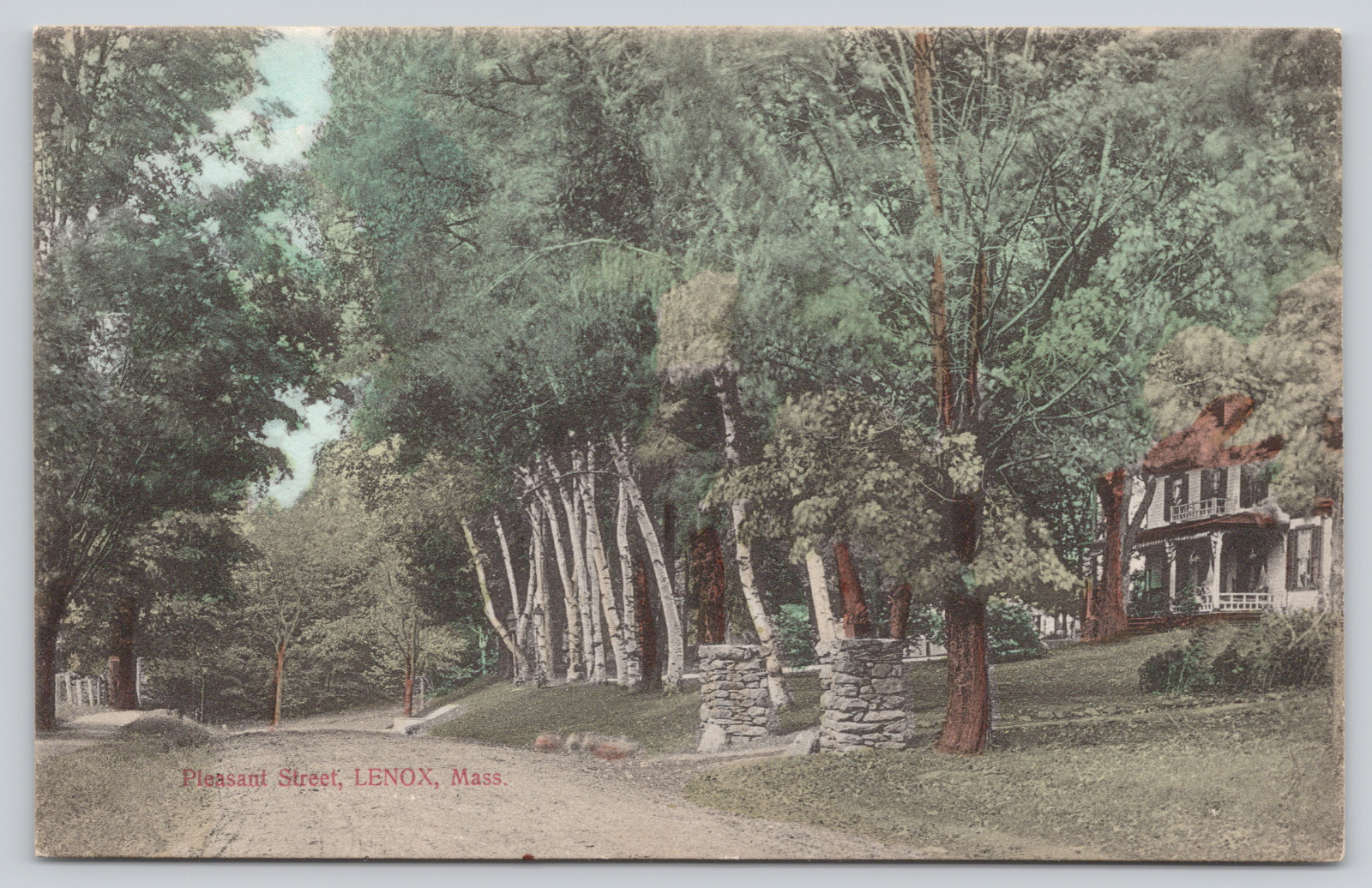 Postcard Lenox, Massachusetts, Pleasant Street, Street View A355