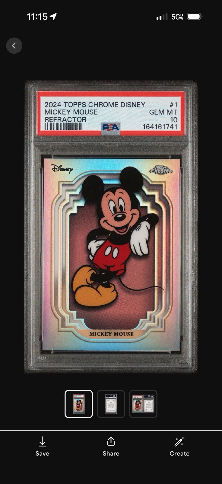 2024 Topps Chrome Disney Mickey Mouse Refractor #1 PSA 10 GEM MINT