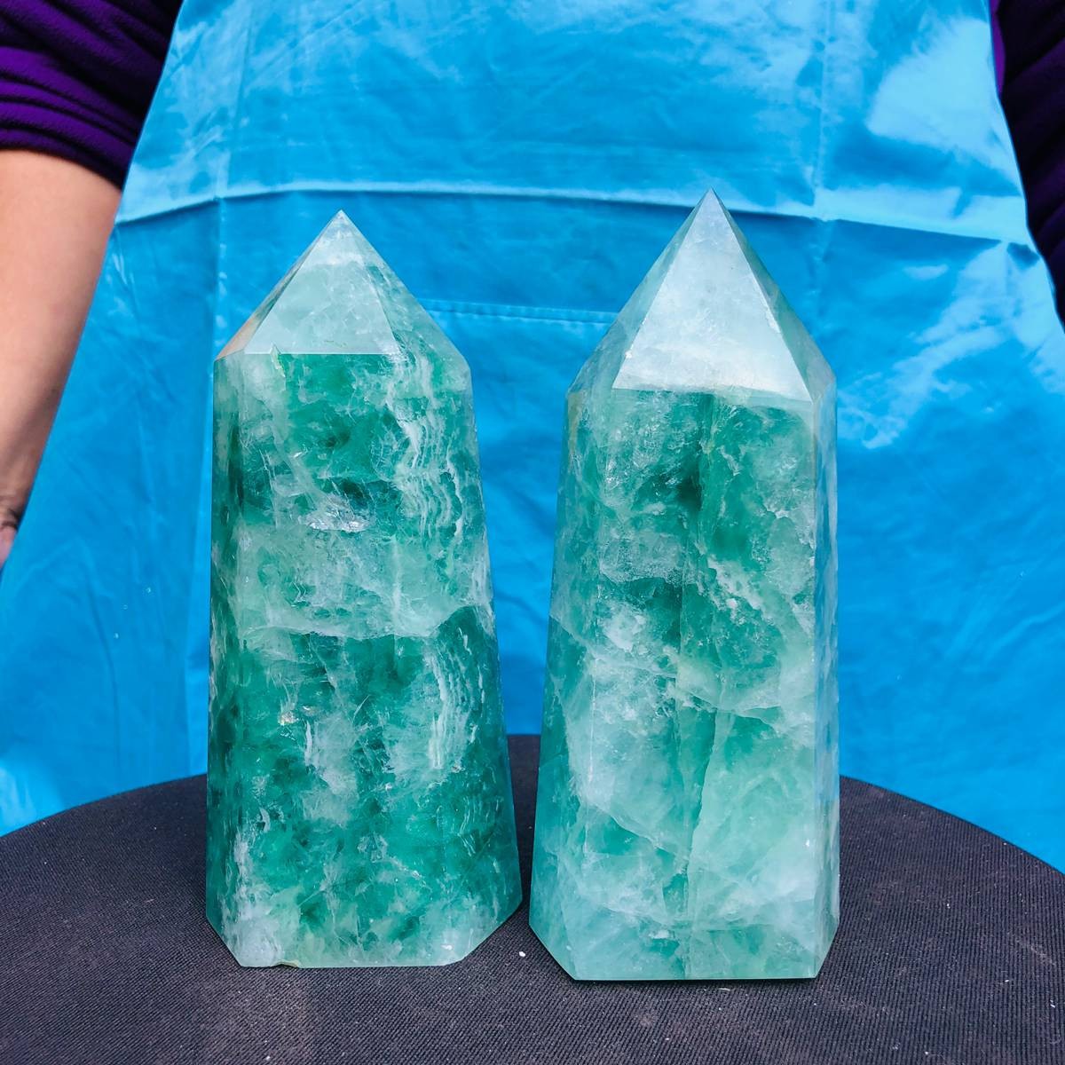4.62LB 2pc Natural fluorite quartz obelisk crystal tower point healing decor