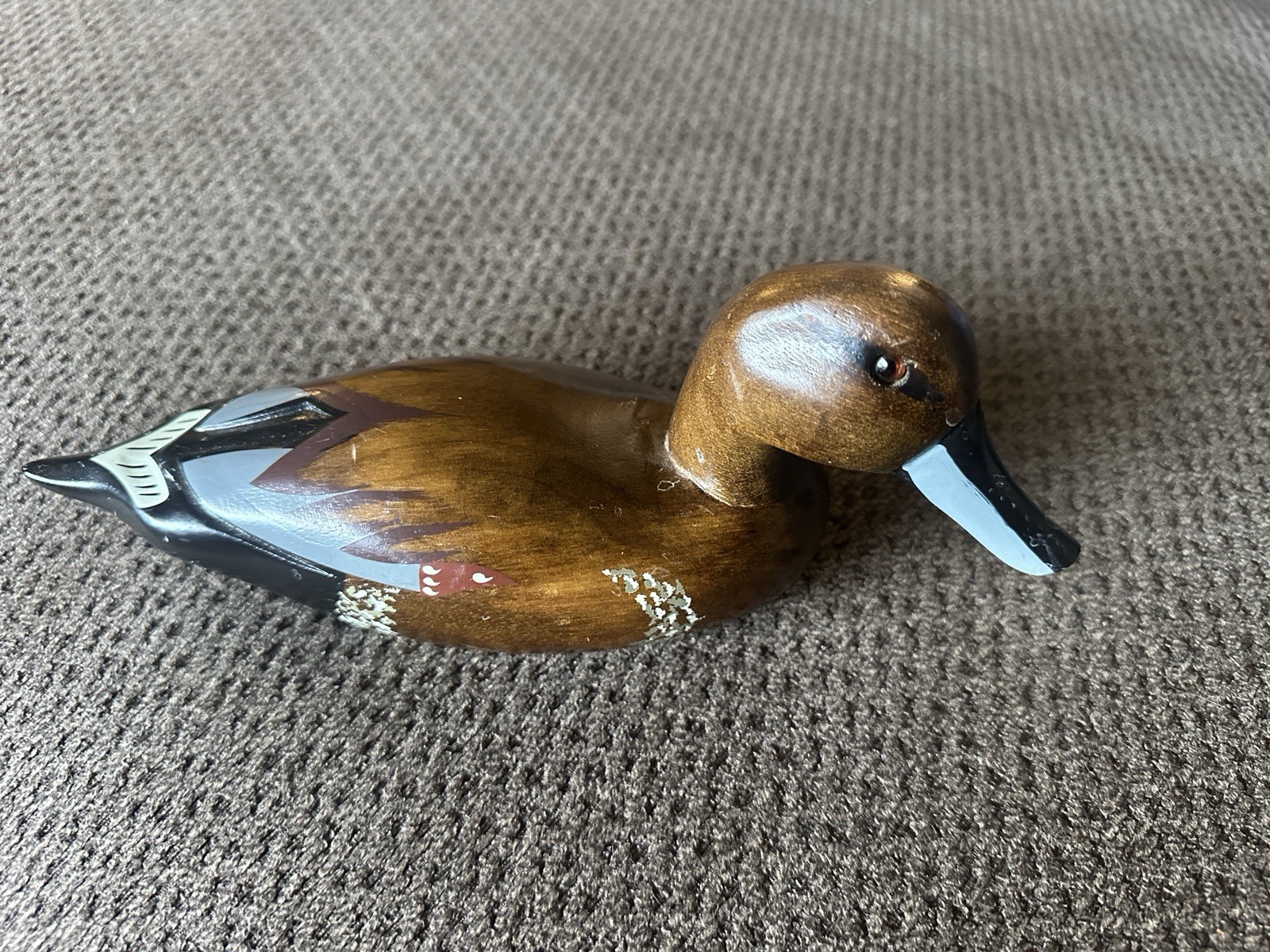 Vintage Kmart Wooden Duck Decoy Hand Painted 10” Folk Art Cabin Decor