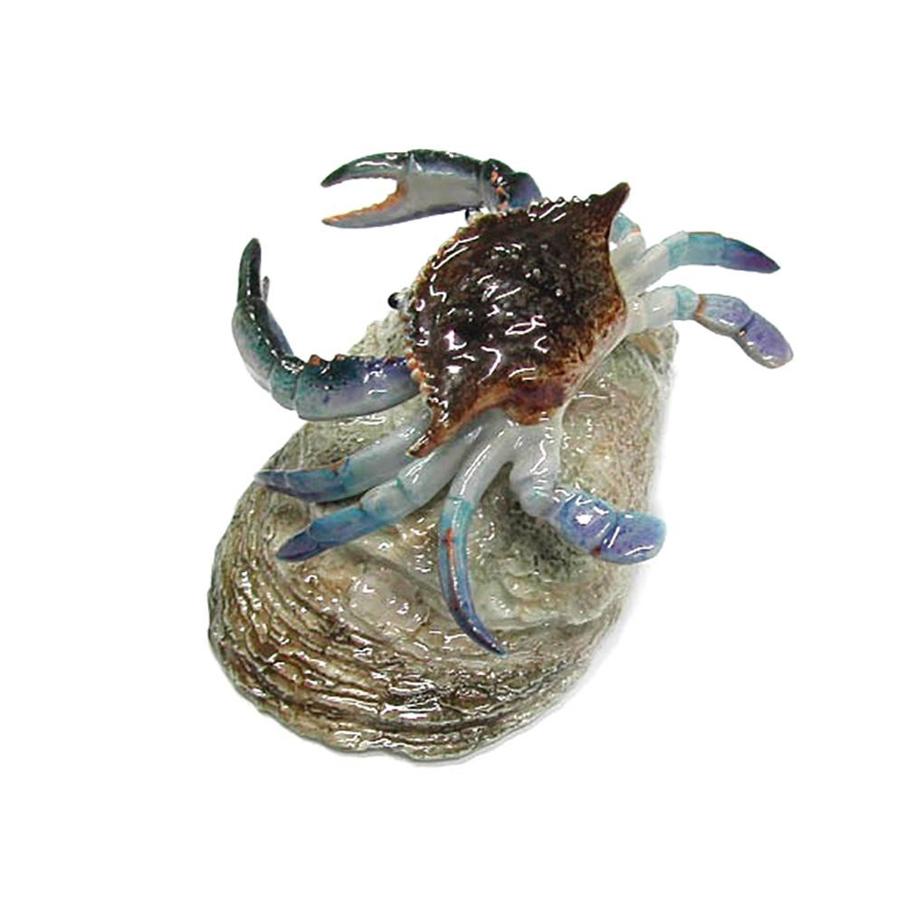 Northern Rose Male Blue Crab with Oyster Shell - Miniature Porcelain Figurine