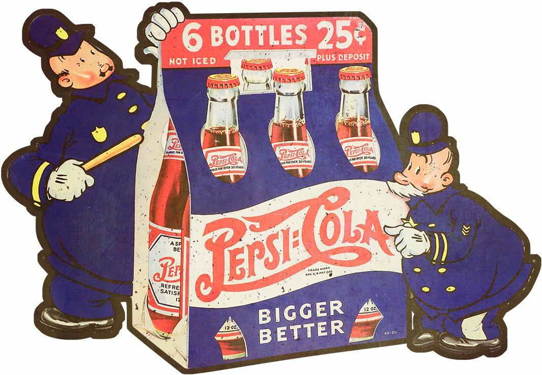 PEPSI COLA SIX PACK KEYSTONE COPS HEAVY DUTY USA MADE METAL ADVERTISING SIGN