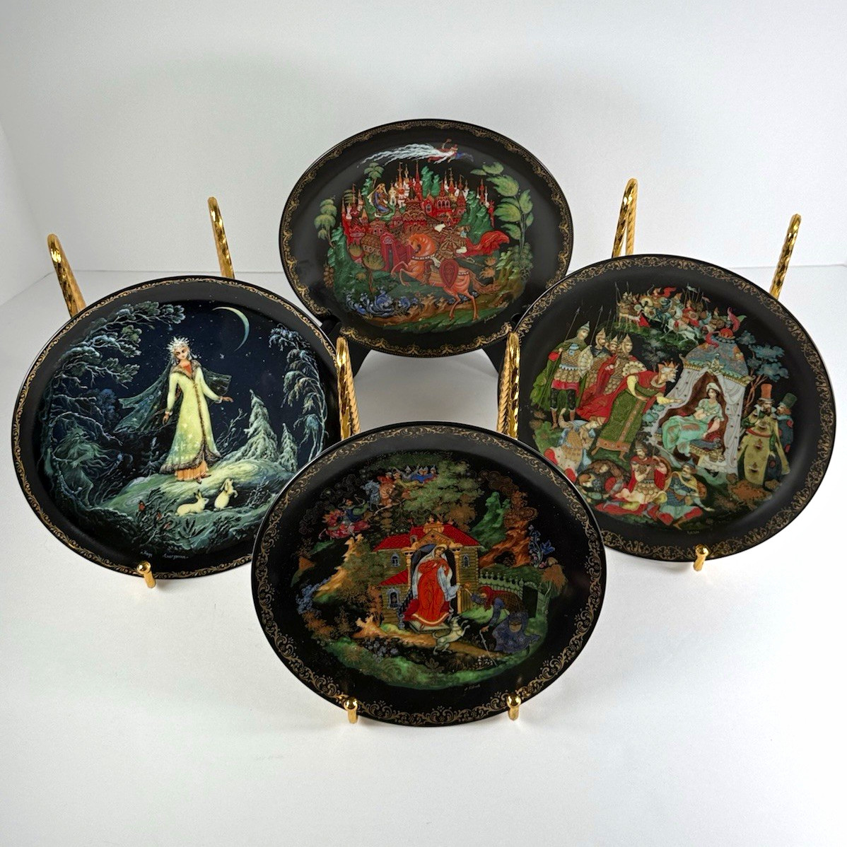 Lot 4 USSR Russian Fairy Tale Collector Plates Palekh Kholuy Bradex 1988-90