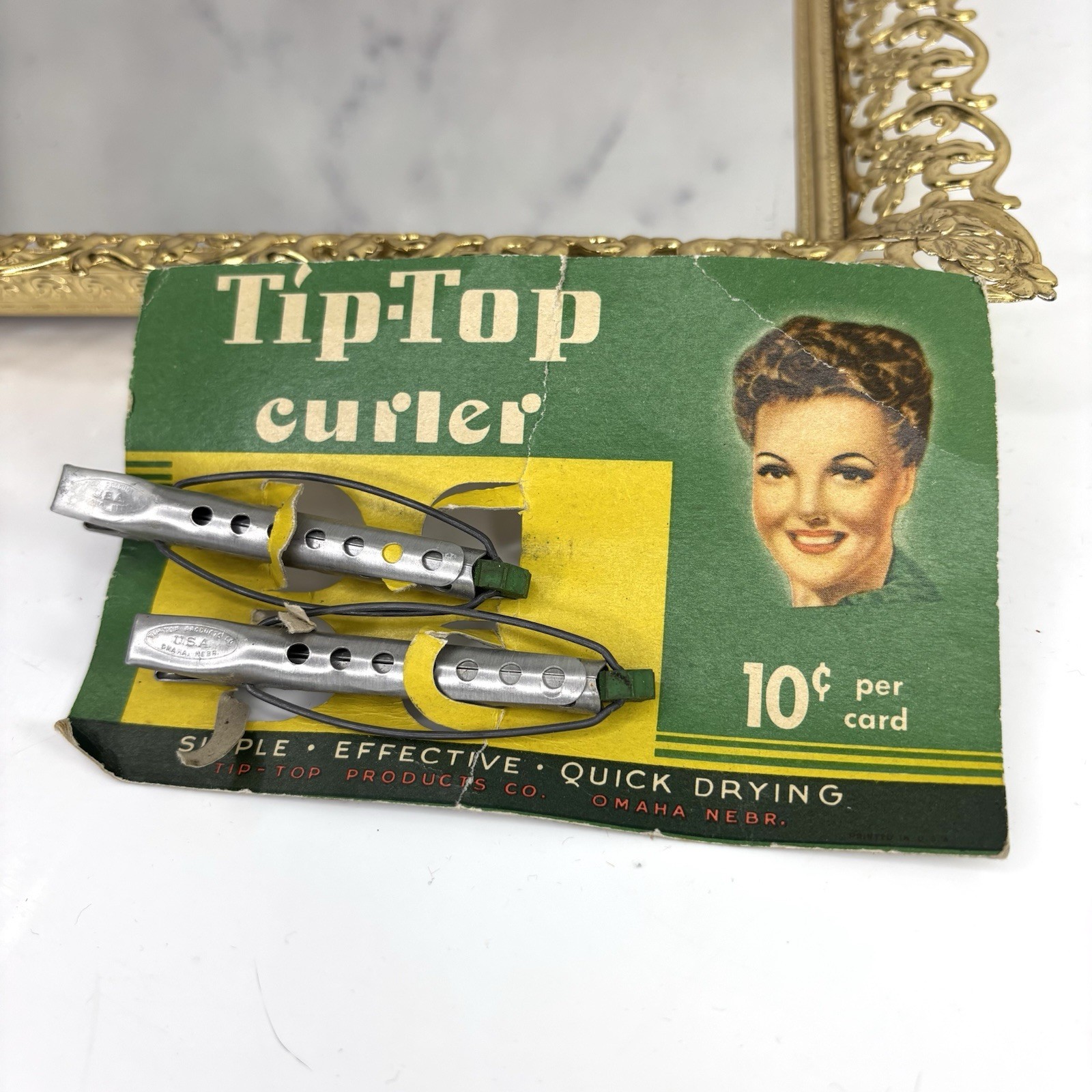 Vintage Wartime 1940s Hair Clip Tip Top Metal Clamp Curlers Cardstock Pinup