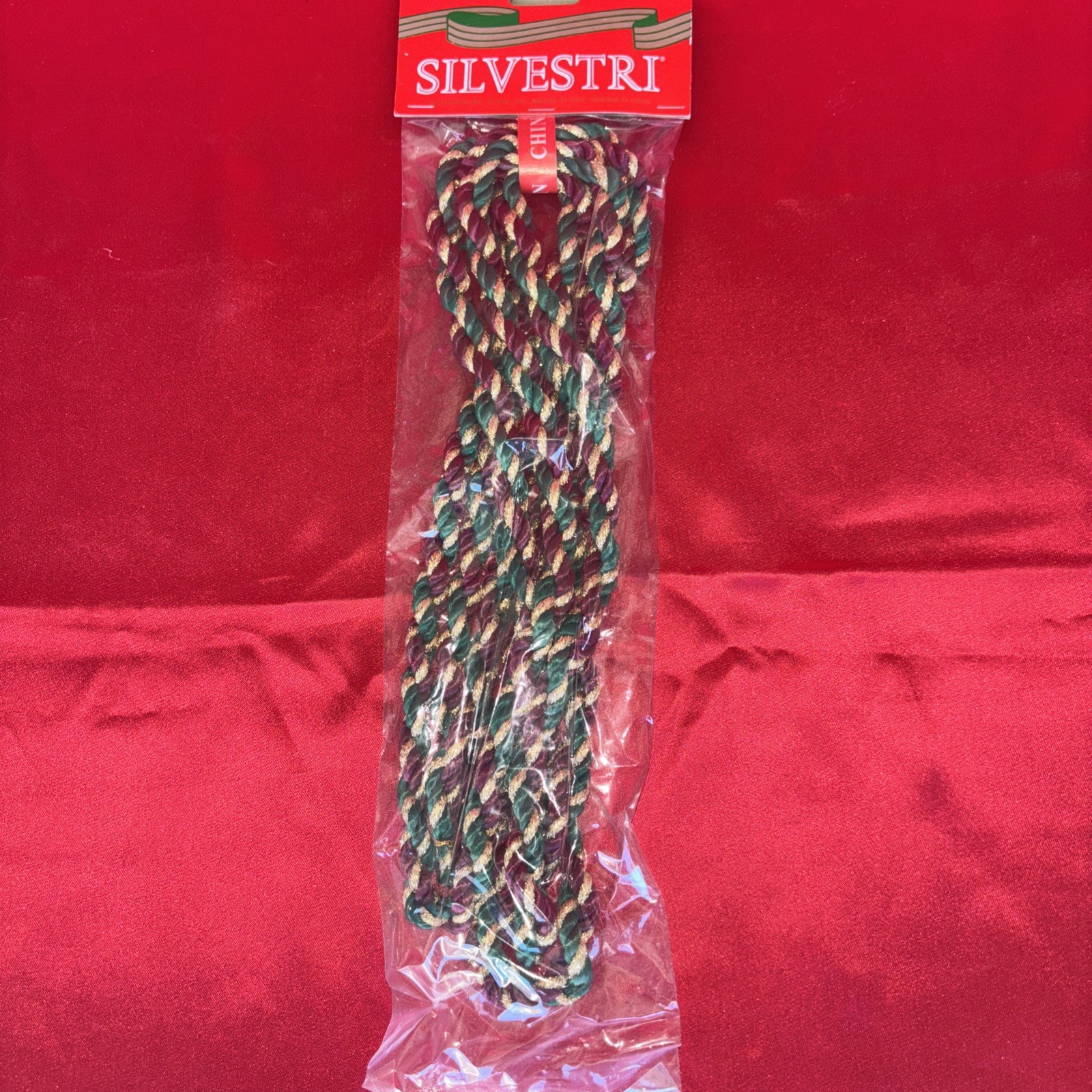Vintage Christmas Garland Silvestri 8 Feet Burg/Grn/Gold Twist Cord