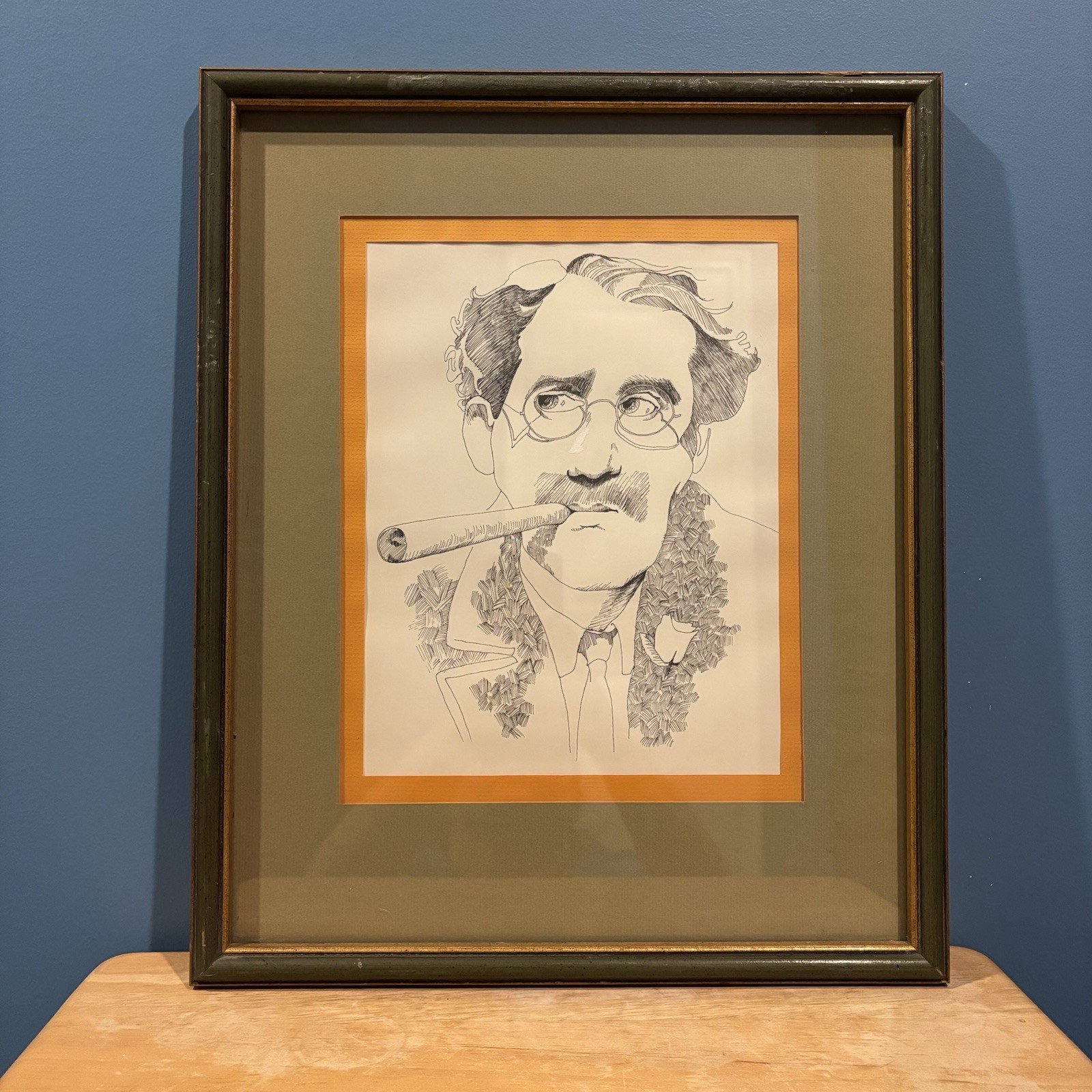 Groucho Marx Hand Drawn Caricature Ink Portrait Crosshatch Stippling Framed Art