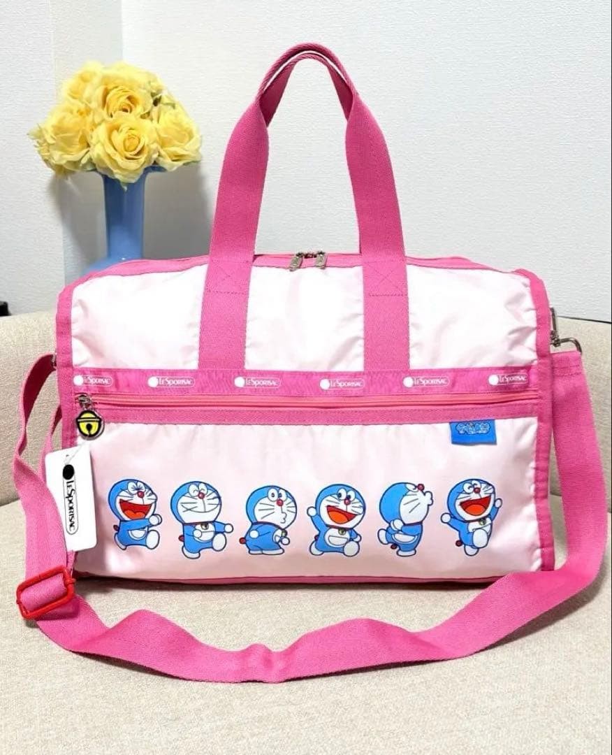 LeSportsac x Doraemon 2WAY Boston Carry-On Bag with Pouch Pink New Tags