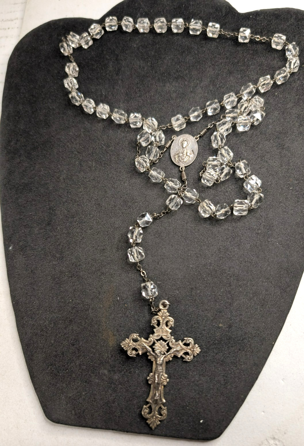 Vintage Sterling Silver Crystal Rosary  21 1/2 \