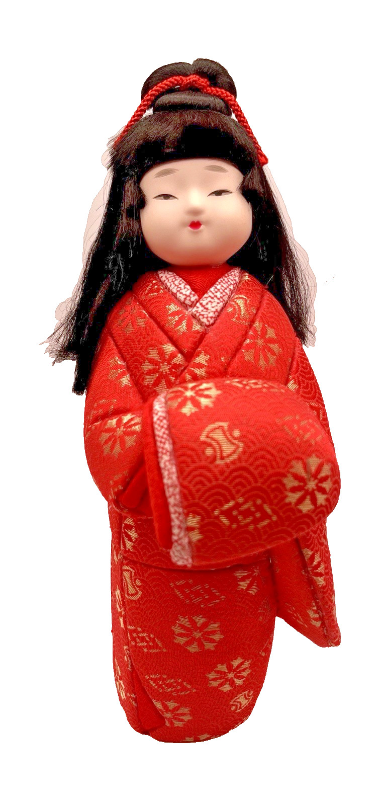 Vintage Japanese Kimekomi Doll Red and Gold Tone Kimono 10 Vintage Japanese Kimekomi Doll Red and Gold Tone Kimono 10