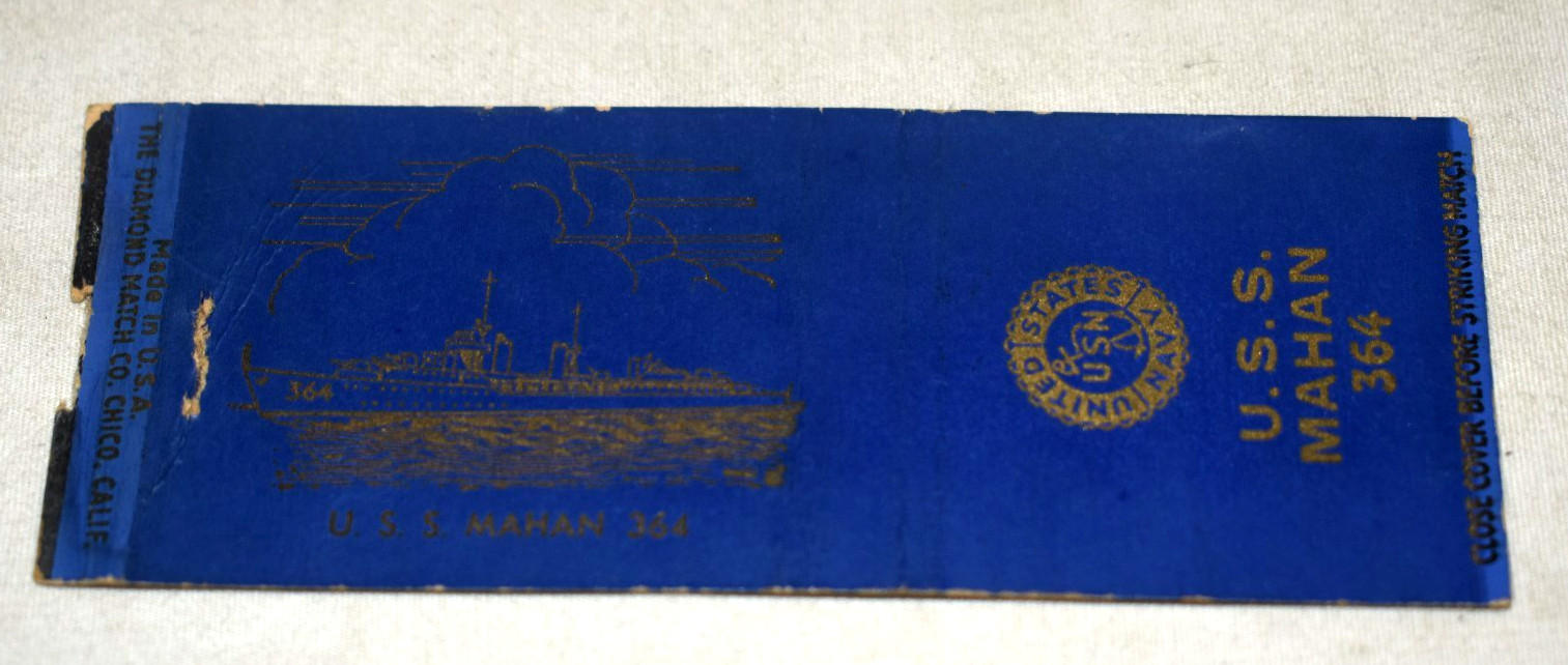 Matchbook Cover USN USS MAHAN Class Destroyer 1936-1944 Disabled by Jap Kamikaze Matchbook Cover USN USS MAHAN Class Destroyer 1936-1944 Disabled by Jap Kamikaze