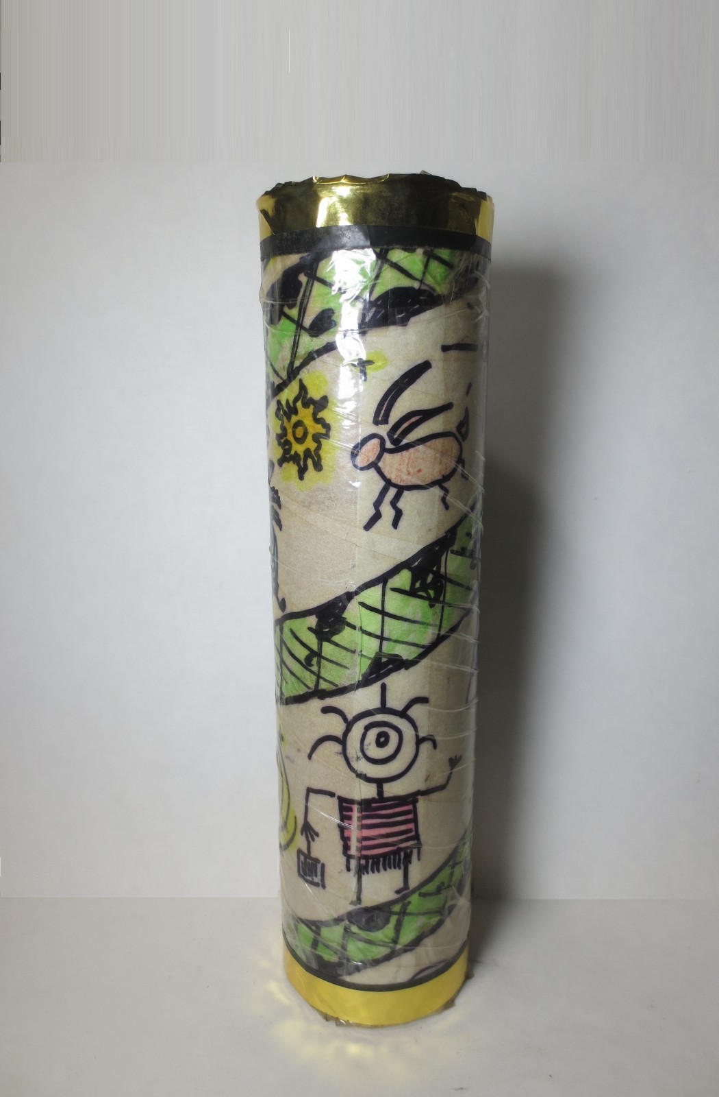 SIGNED WOOLF SOUTHWEST U.S. CAVE DRAWING PETROGLYPHS on HANDMADE PAINTED RATTLE