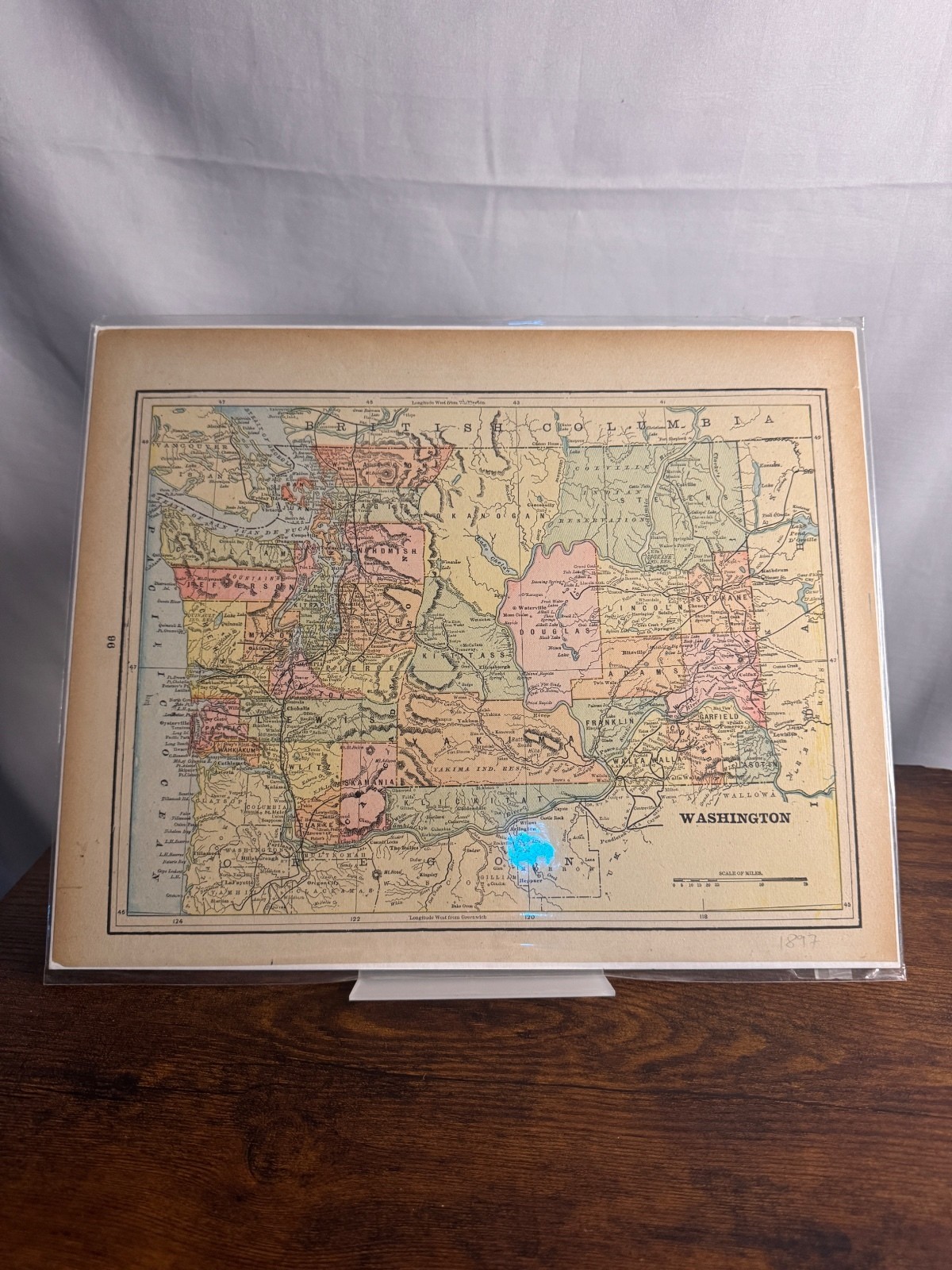 1897 Washington Map Antique Atlas Vintage Paper Pacific Northwest Cartography