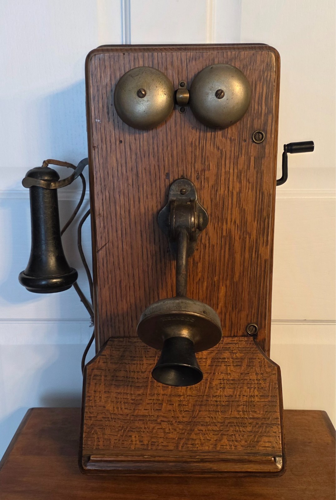 Antique Oak Wall Phone-Kellogg-Hand Crank-Twin Bell Early 1900s-100% to Charity
