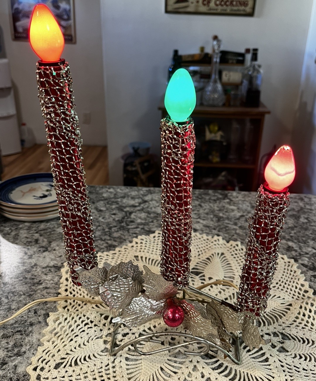 Vintage Window Candle Mercury Glass Foil holly Rare MCM Christmas Candelabra Vintage Window Candle Mercury Glass Foil holly Rare MCM Christmas Candelabra