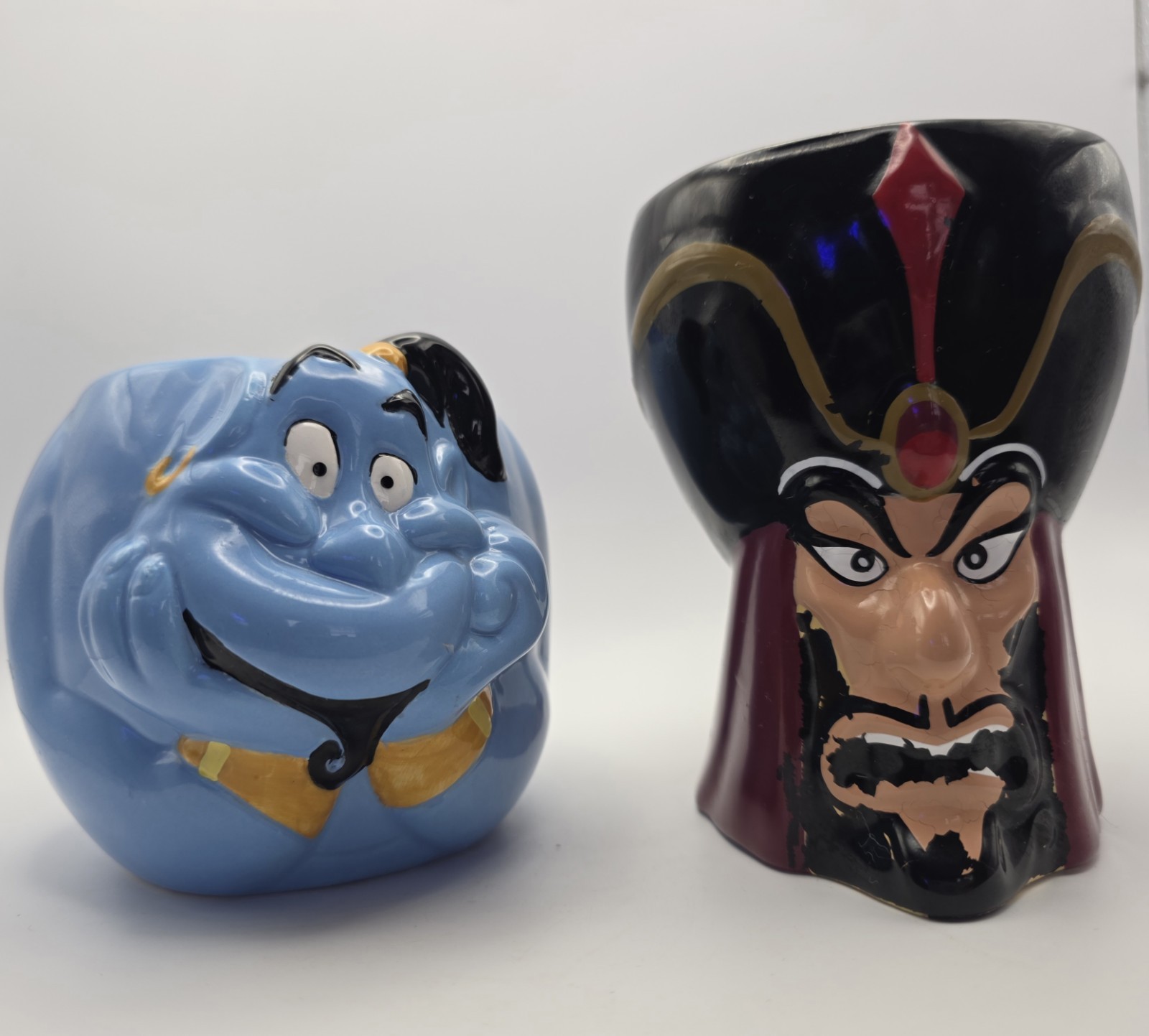 Vintage Applause Inc-Disney Aladdin Geanie & Jaffar 3D Mugs Set. 