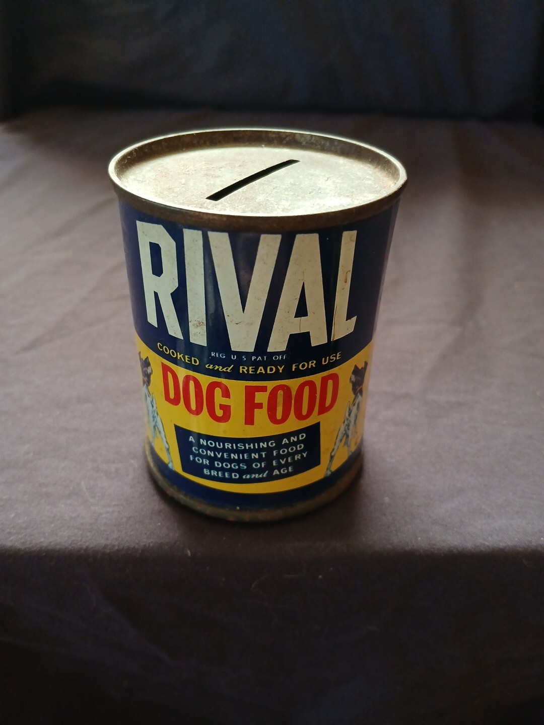 VINTAGE RIVAL DOG FOOD METAL ADVERTISING BANK COLLECTORS
