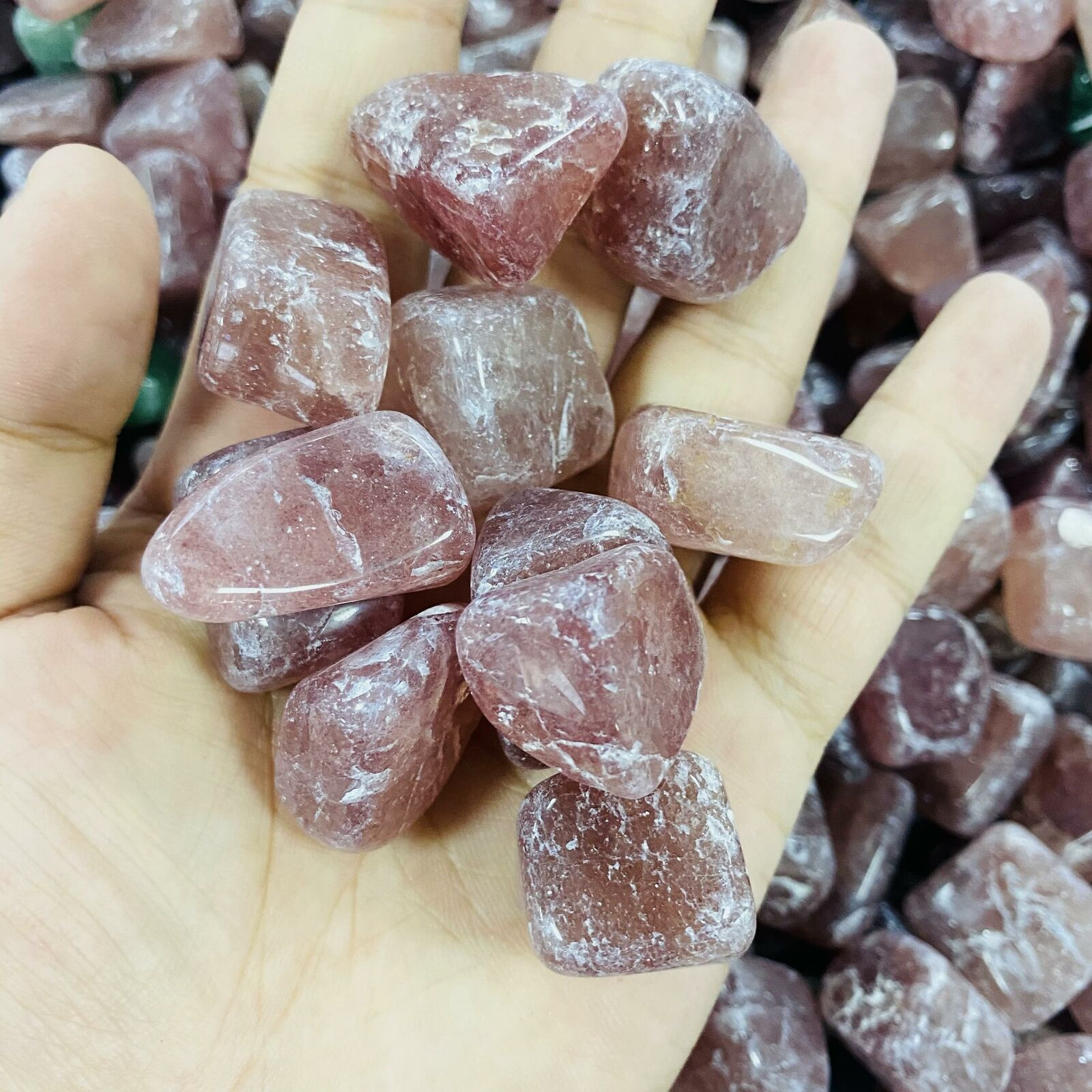 2.2lb+ Natural Strawberry Quartz Crystal Tumbled Gem stone Healing mineral