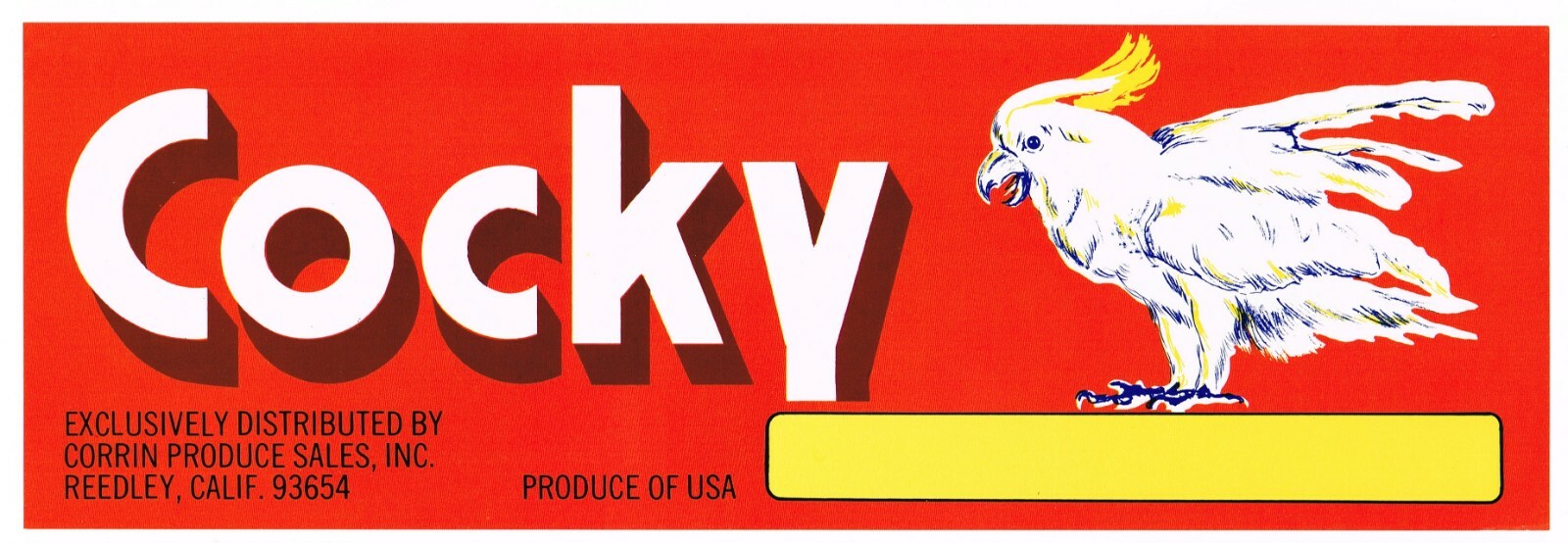 ORIGINAL GRAPE CRATE LABEL COCKY COCKATOO VINTAGE STRUTTING BIRD SCARCE C1970
