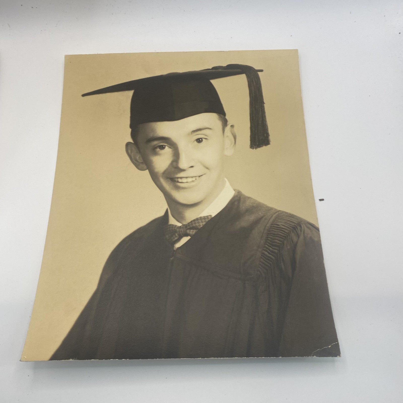 Vtg 1950s Young Man Graduation Portrait Photo Sepia 8x10 Original Student
