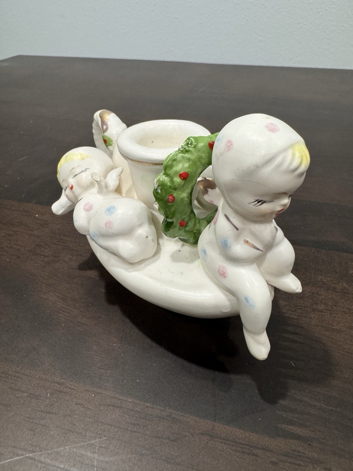 Vintage Napco Sleeping Angels Candle Holder White 1960's Christmas Holiday