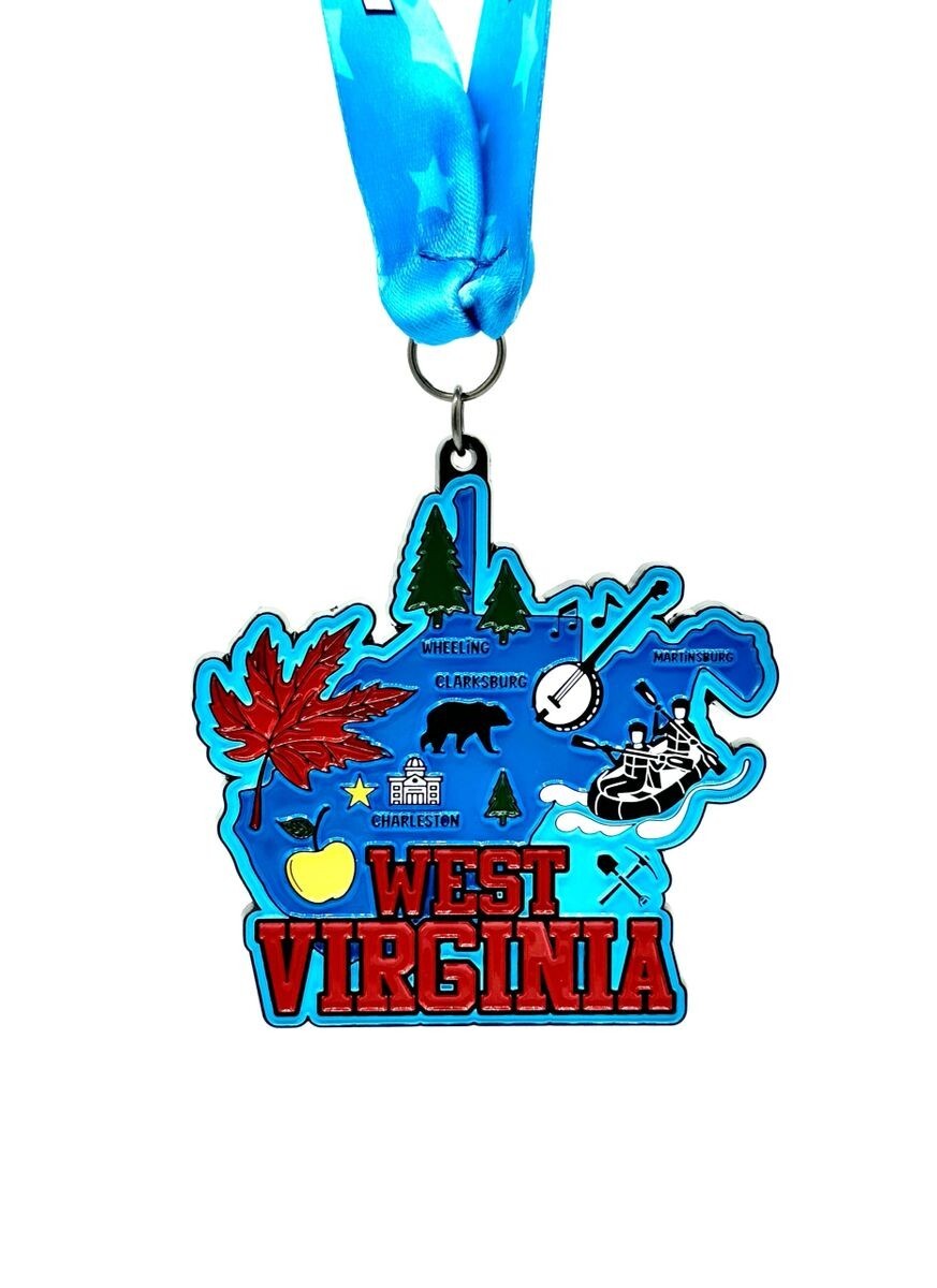 Race Through WEST VIRGINIA 1M 5K 10K 13.1 26.2 Medal and Bib