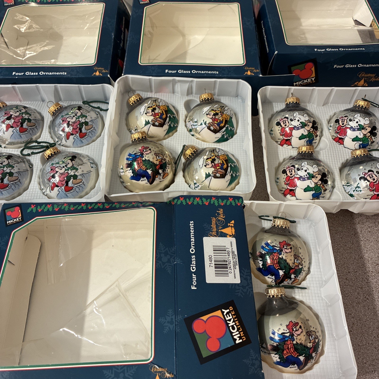 Vtg Lot Of 14 Krebs  Glass Christmas Ornaments Disney Mickey, Minnie