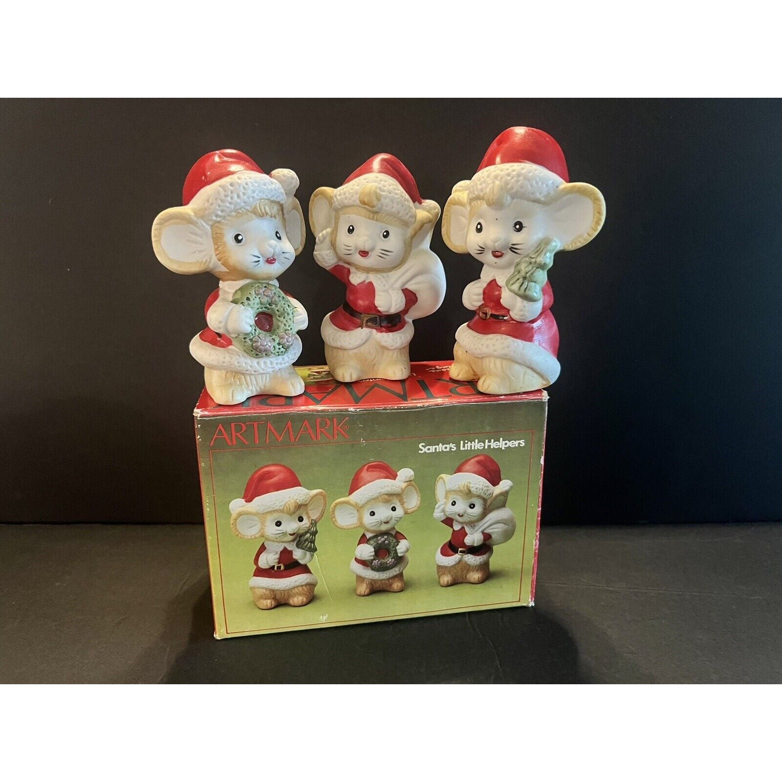 VTG ARTMARK 3 Set Mice Mouse Santa\'s Little Helpers Kitsch Christmas Figurines