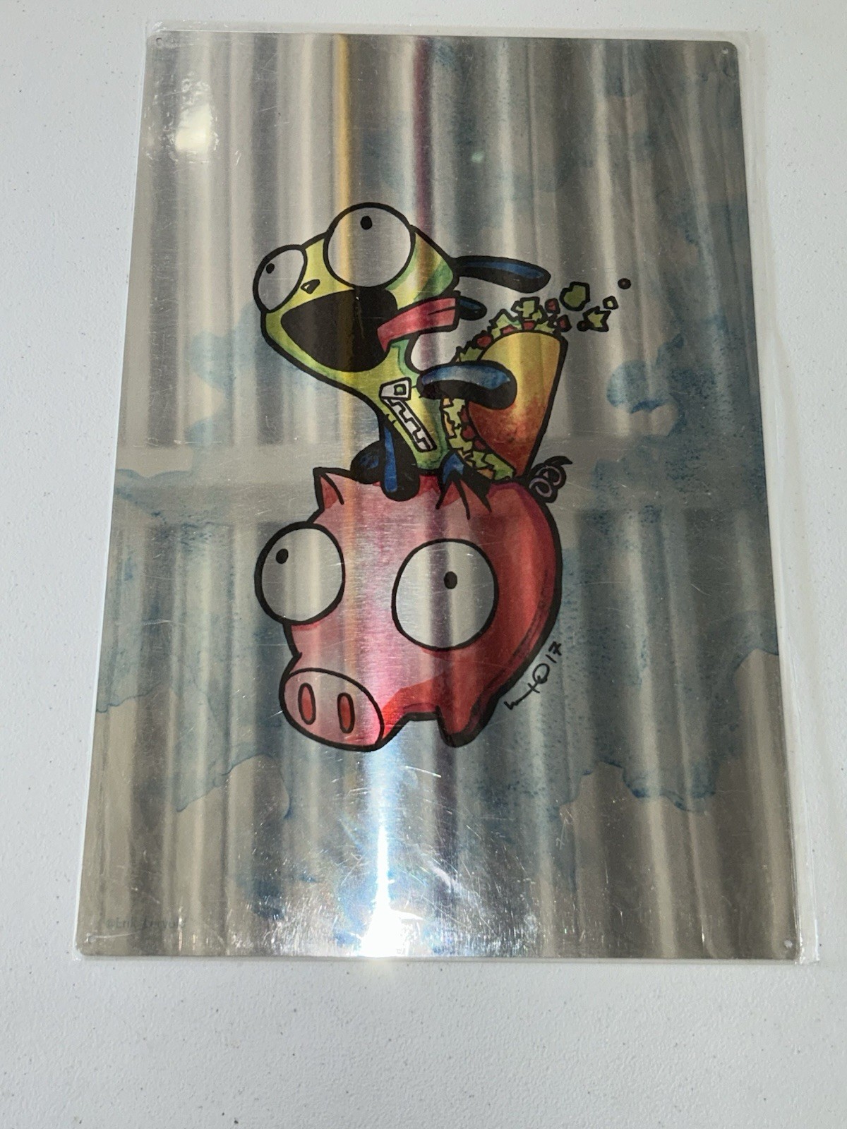 NEW Invader Zim 18x12” GIR Eating Taco Riding Toy Pig Fan Art Metal Poster NEW Invader Zim 18x12” GIR Eating Taco Riding Toy Pig Fan Art Metal Poster