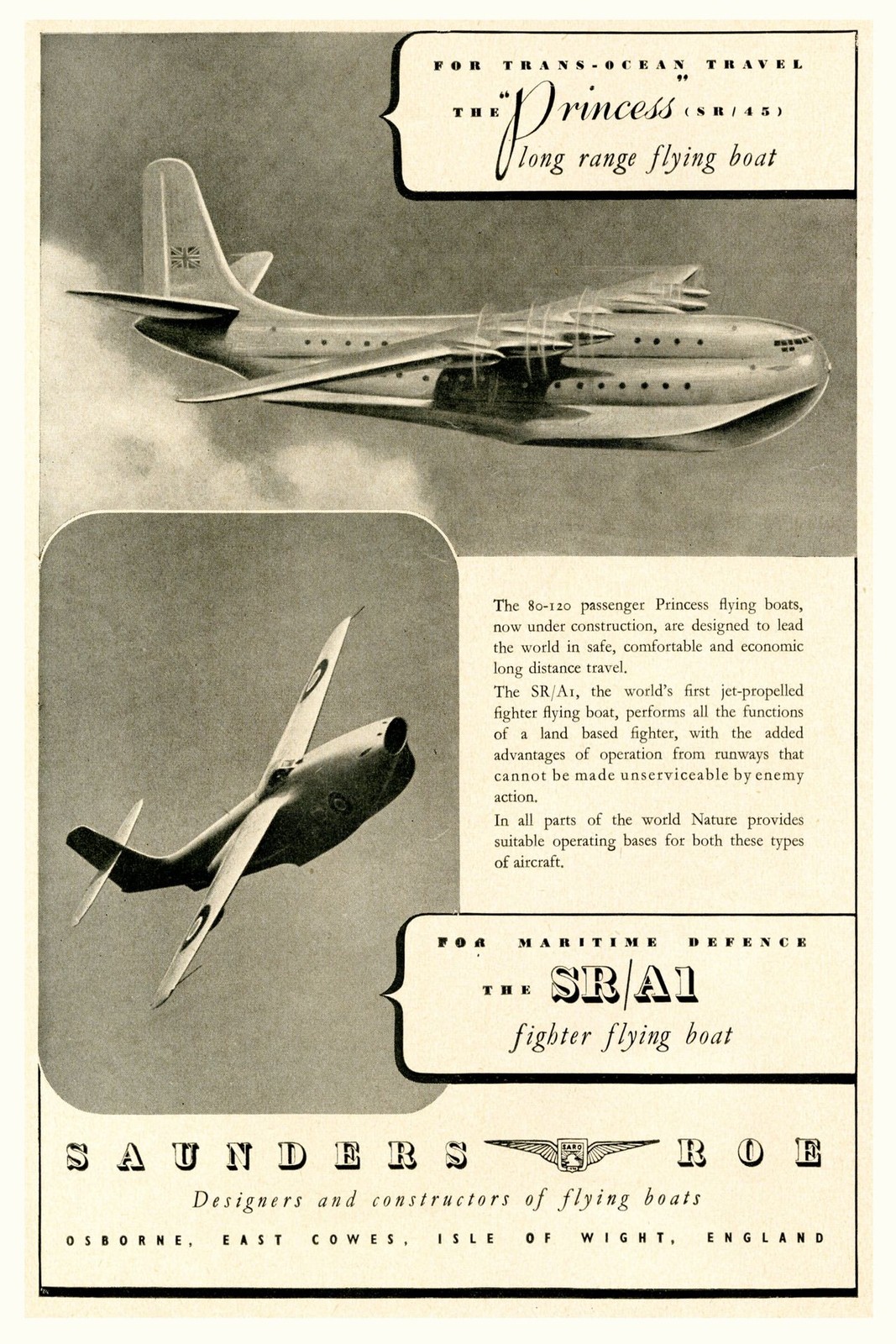 ✈️Saunders-Roe Vintage Airplane Poster - SR.A1 Flying Boat Print🛩️ - 24x36”