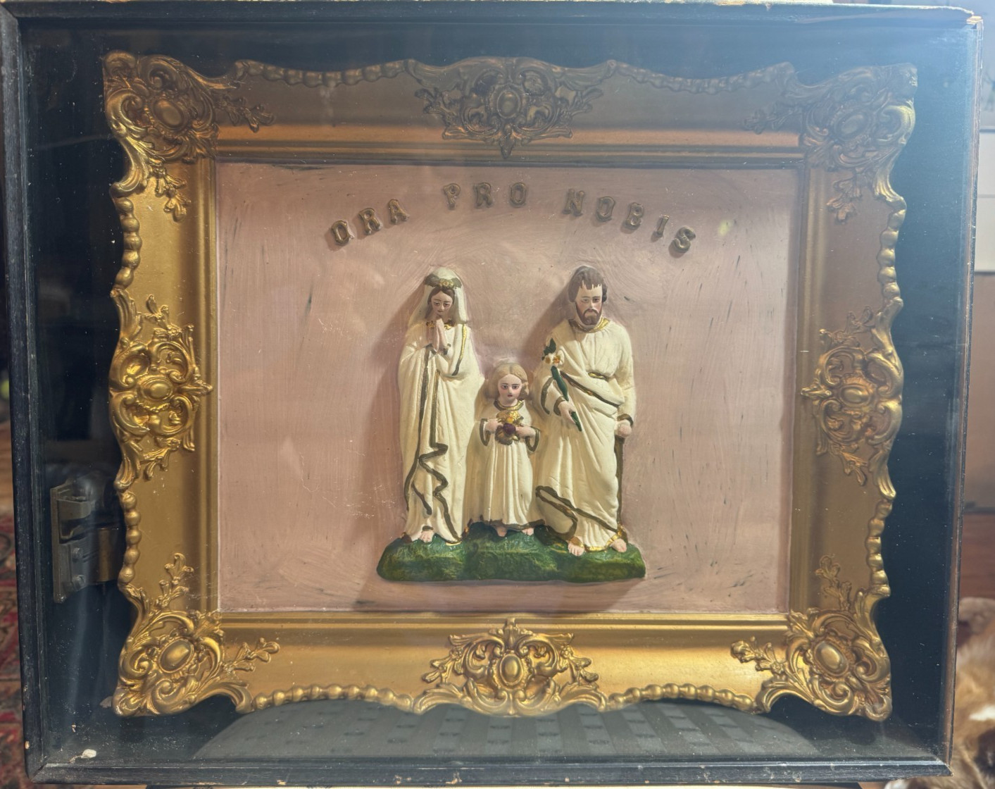 Vintage Large Holy Family Ora Pro Nobis Music Box Shadow Box Diorama - Works