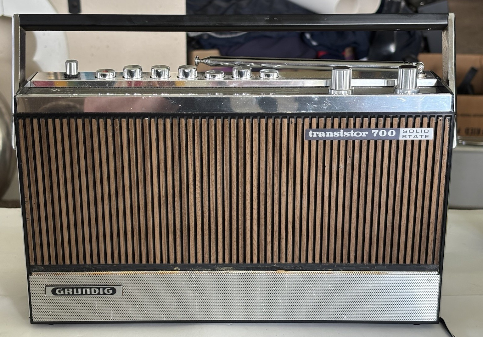 Vintage Grundig Transistor 700 Solid State AM/FM/SW Portable Radio, Mostly Works