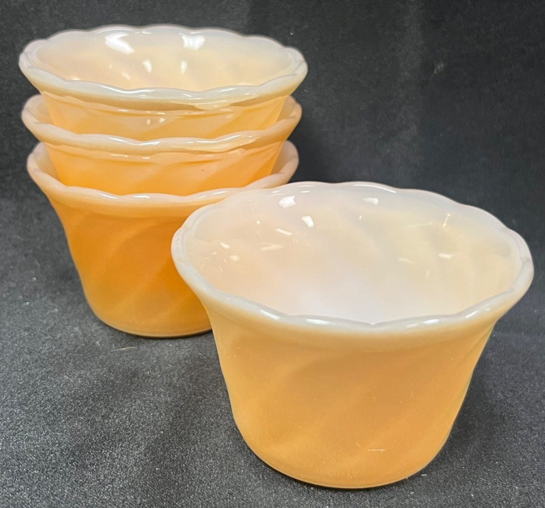 Anchor Hocking Fire King Peach Lustre Swirl Pattern Custard Cups 3.25