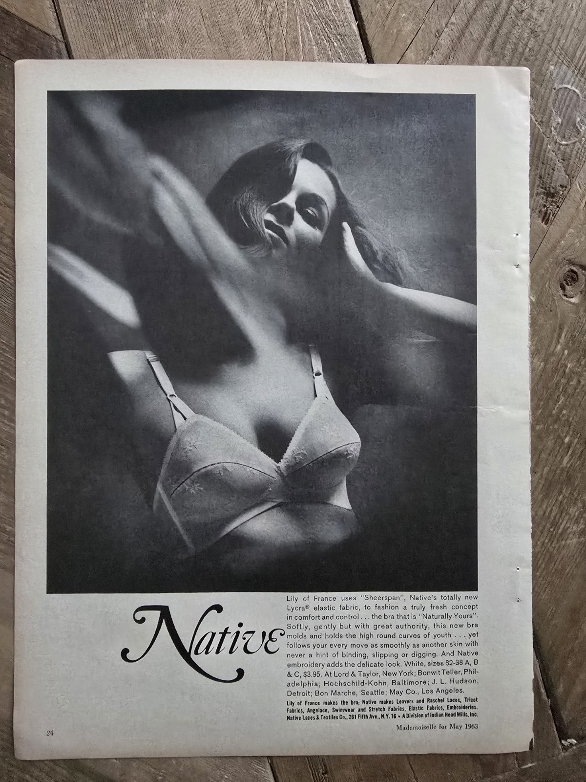  1963 Women\'s Lily Of France Native Sheerspan Fabric bra vintage fashion Ad
