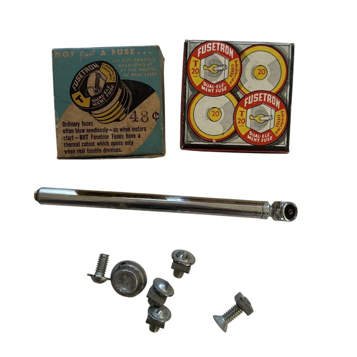 Vintage Garage Lot Fusetron Fuses NOS Box Tire Gauge Brass Padlocks Hardware