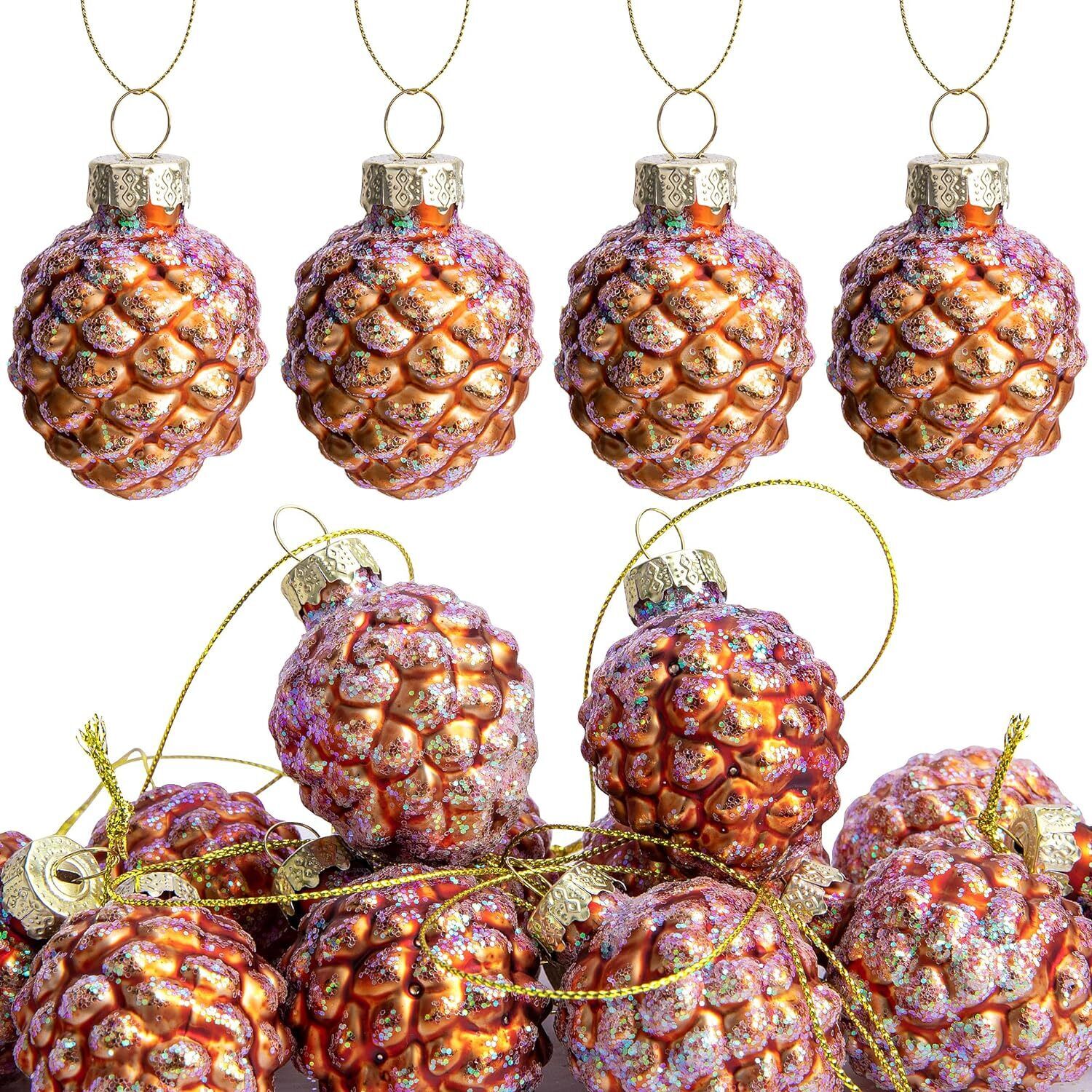 12 Pcs Christmas Pine Cone Glass Ornaments - Blown... 