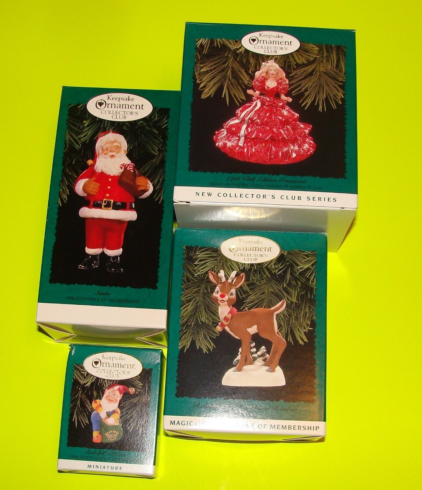Hallmark COLLECTORS CLUB 1996 lot of 4 CHRISTMAS ornaments w/ boxes