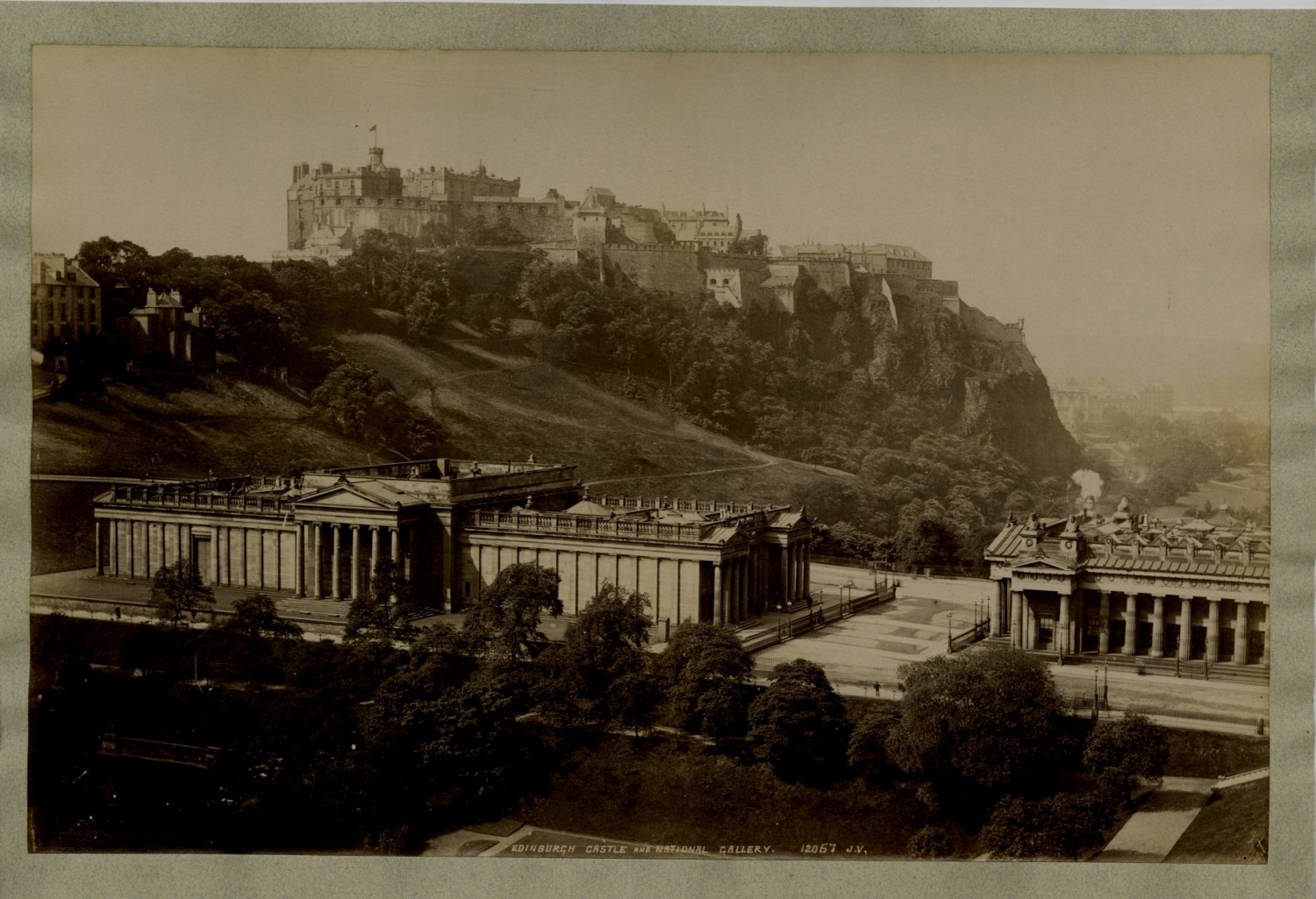 J.V. United Kingdom, Edinburgh, Castle & National Gallery Vintage Albumen Print, U