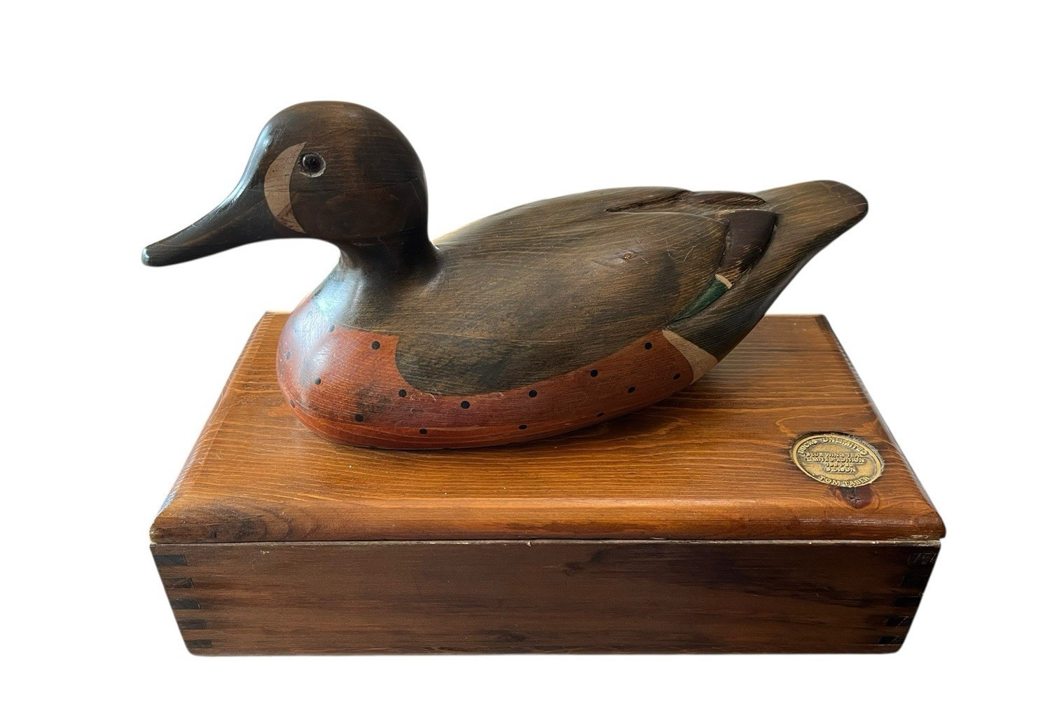 Tom Taber Ducks Unlimited Wood Box 1984-85 Season Duck Decoy Blue Wing Teal