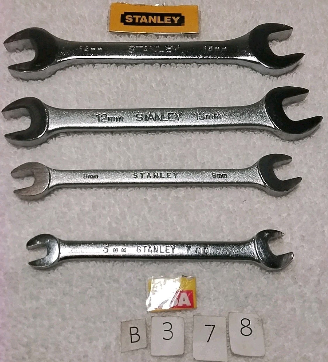 4pc STANLEY 15mm- 14mm- 13mm- 12mm- 9mm- 8mm - 7mm- 6mm OPEN END WRENCH SET...