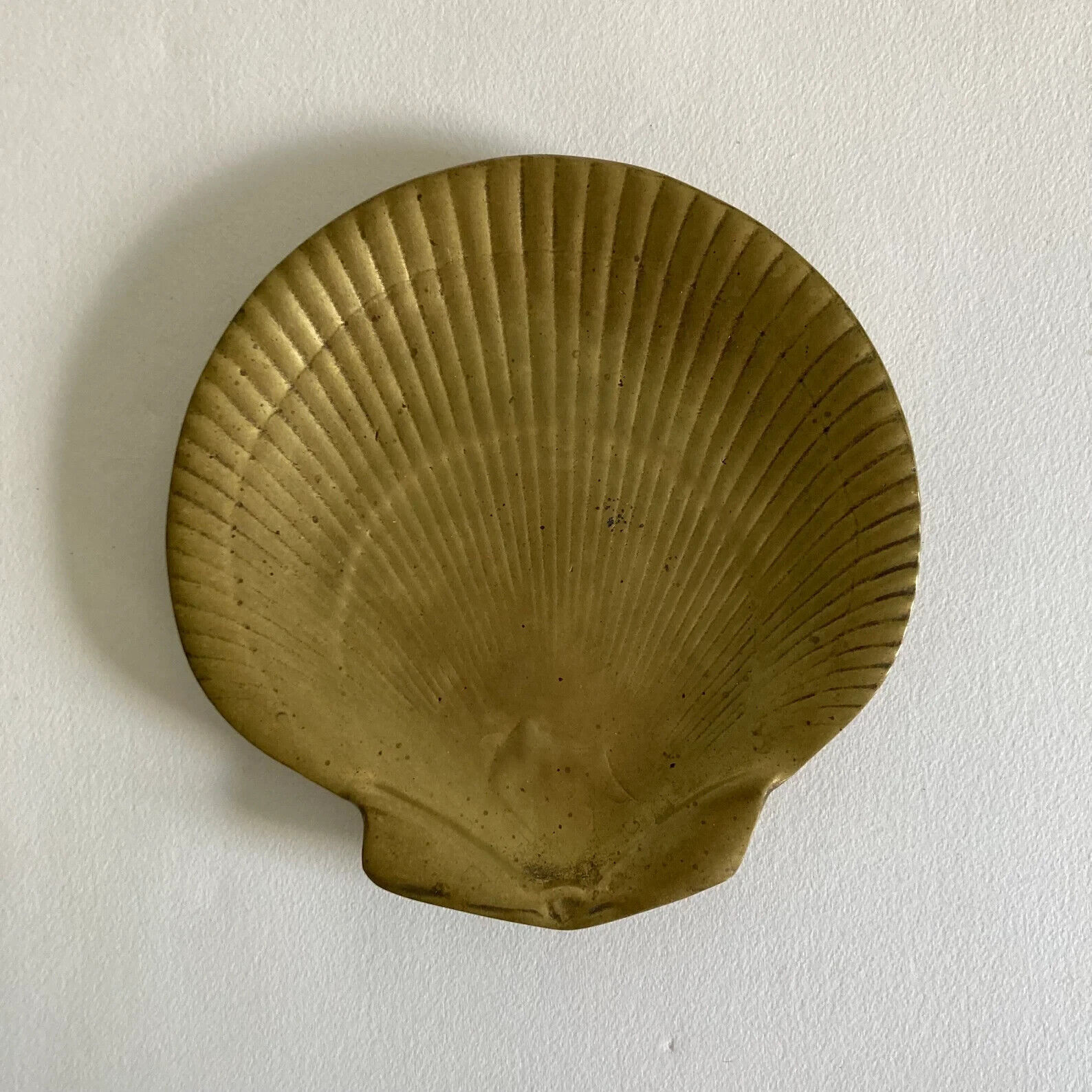 20th Century, Solid Brass Shell Bowl Trinket Dish, Patinated Brass Seashell Dish