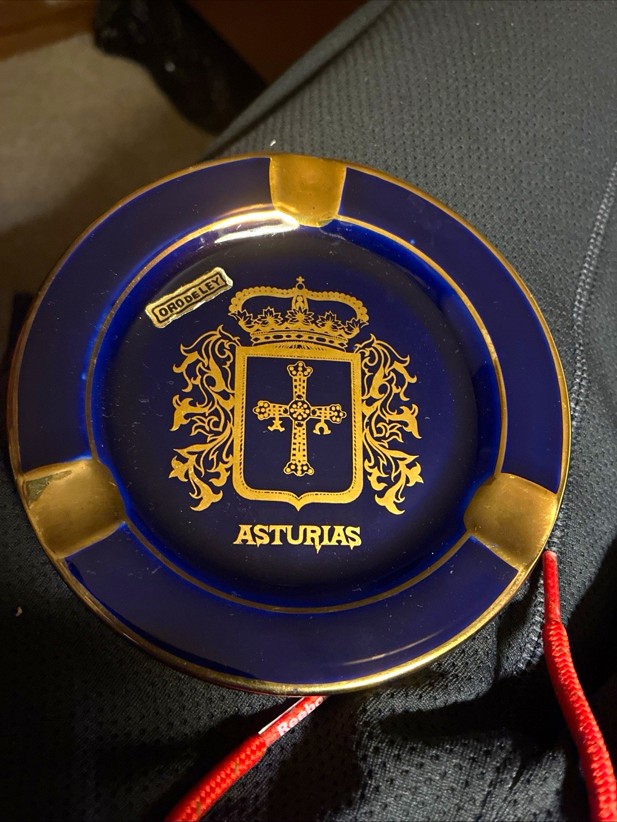 Vtg Asturias Spain Cobalt Porcel Ashtray Gold Real Sitio De Covadonga Oro De Ley