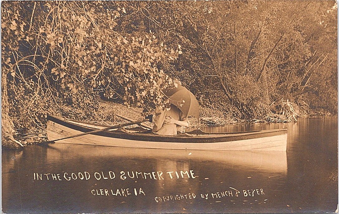 RPPC Clear Lake Iowa Two Lovers on a Canoe 