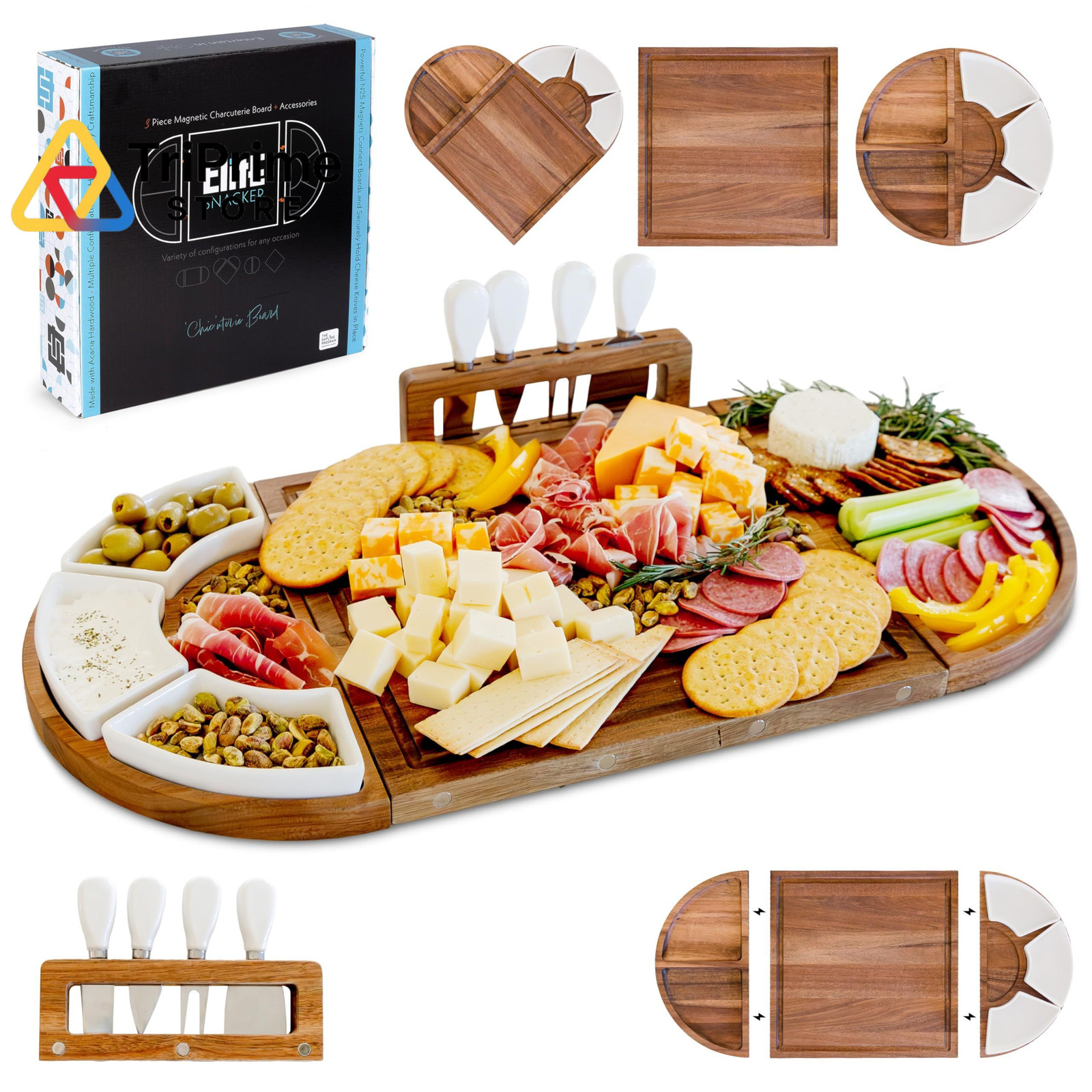 Large Wooden Charcuterie Board Set (Oil Finish) - 3-Piece Large, Brown 