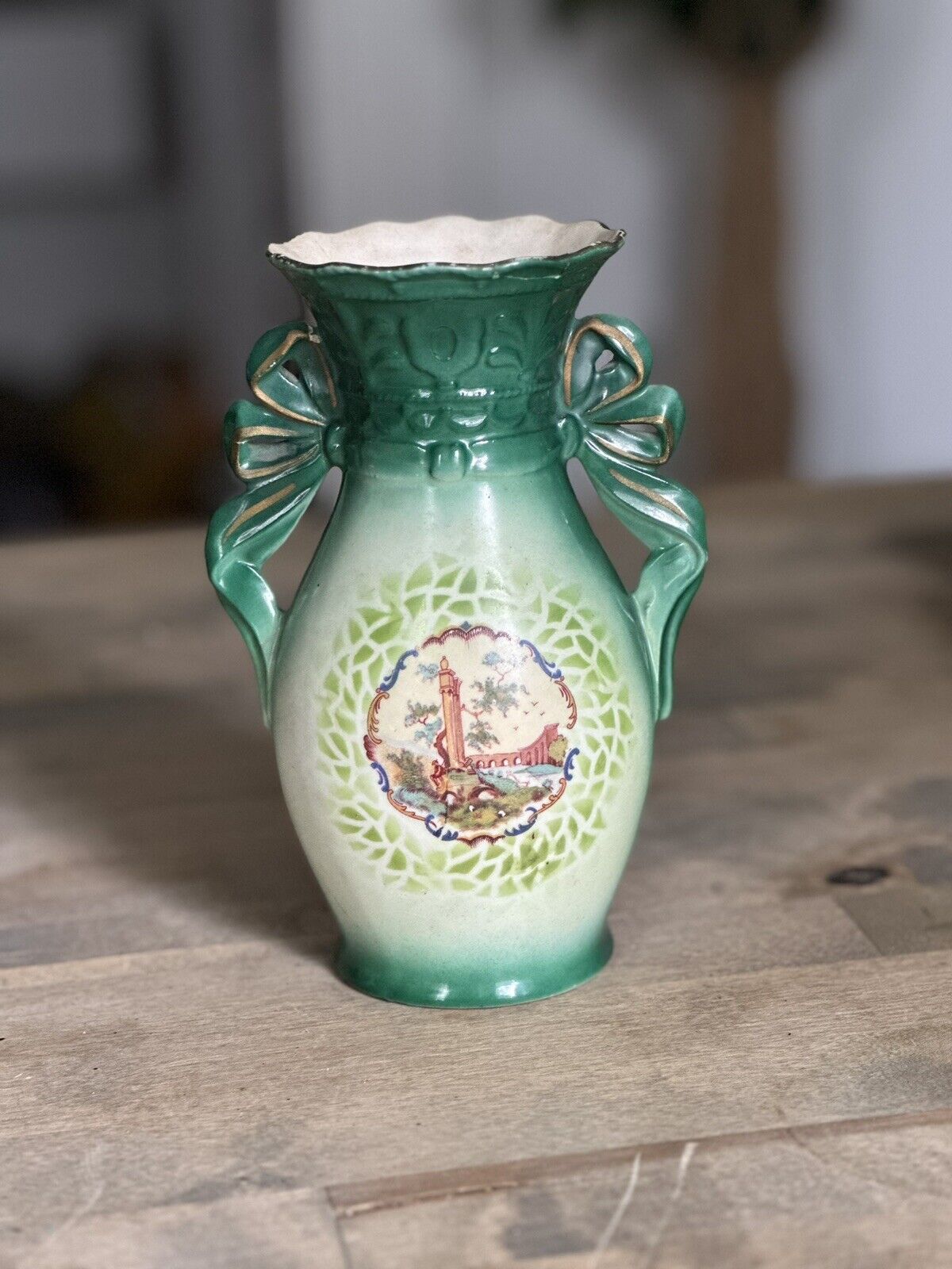 Antique vintage Czechoslovakian green vase