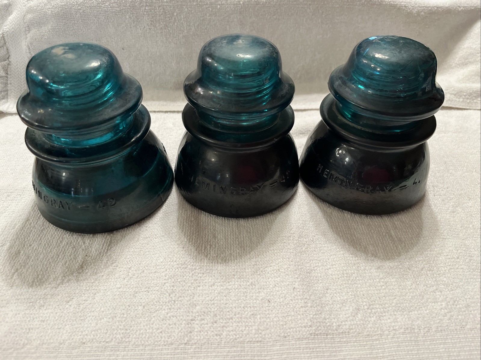 Antique Dark Aqua Blue Hemingray No. 42 Glass Insulators (Lot Of 3)  B3 🔥