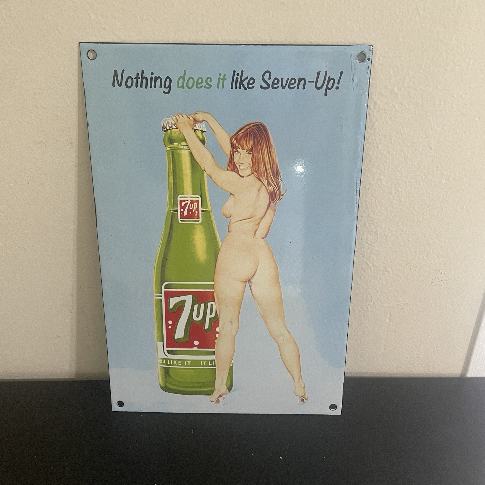 VINTAGE 7UP SODA POP LADY GASOLINE OIL PORCELAIN SIGN VINTAGE 7UP SODA POP LADY GASOLINE OIL PORCELAIN SIGN