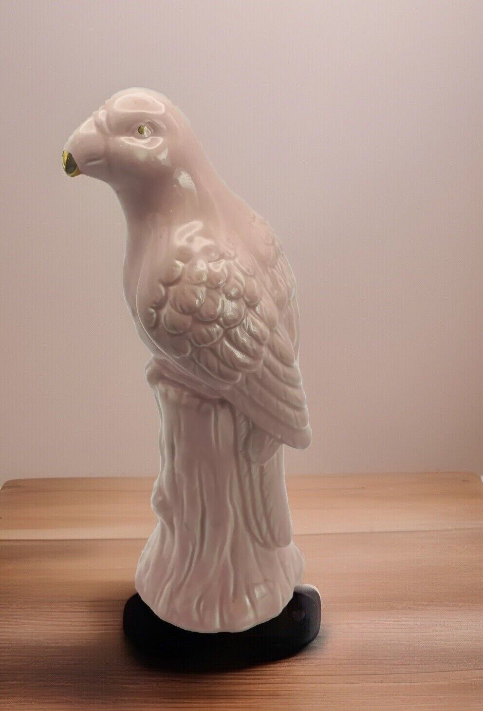 Light Pink Ceramic Parrot Figurine on Tree Stump Vintage