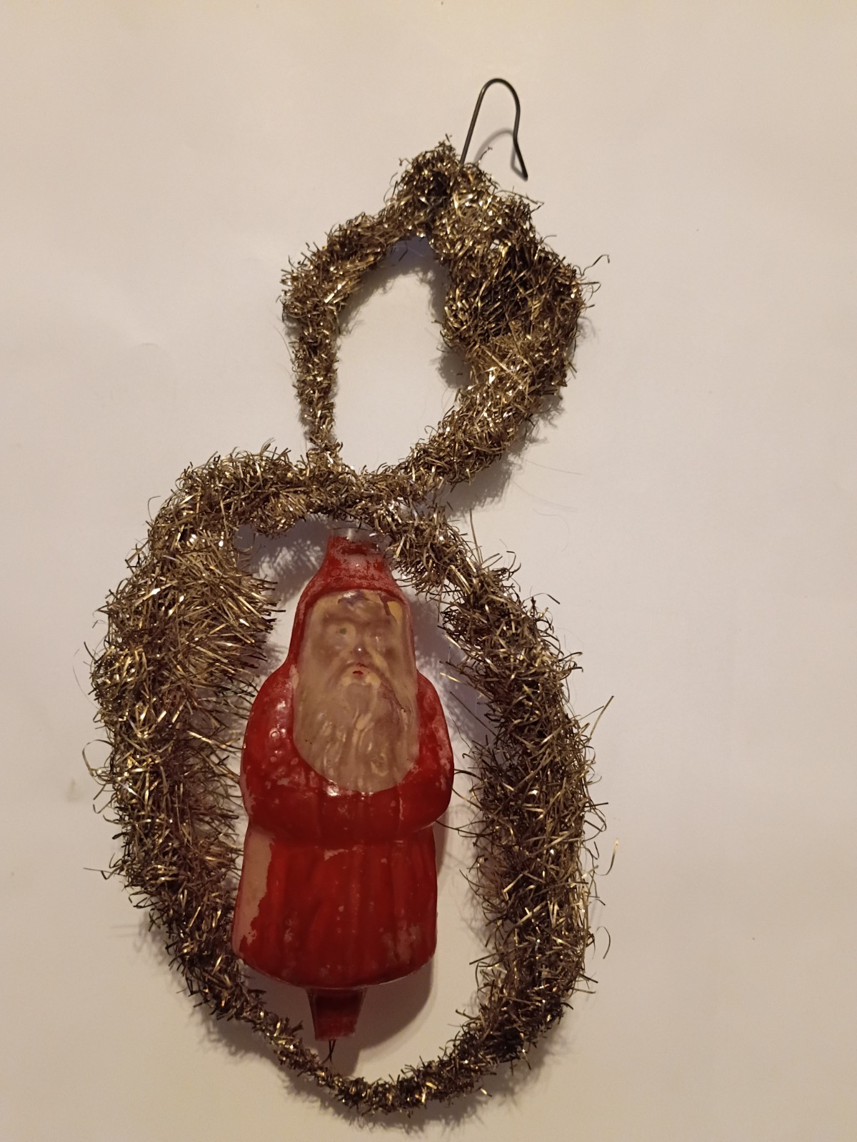 1920\'s Tinsel and Glass Santa Christmas Ornament