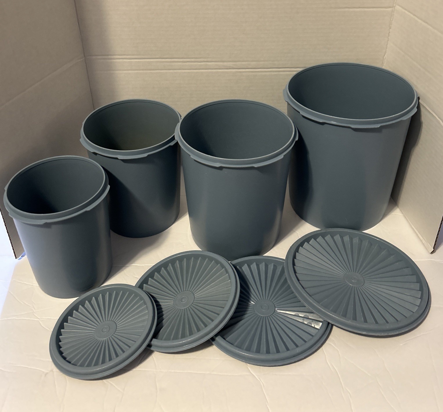 Vintage Tupperware Nesting Canister Set of 4 Country Blue With Lids USA