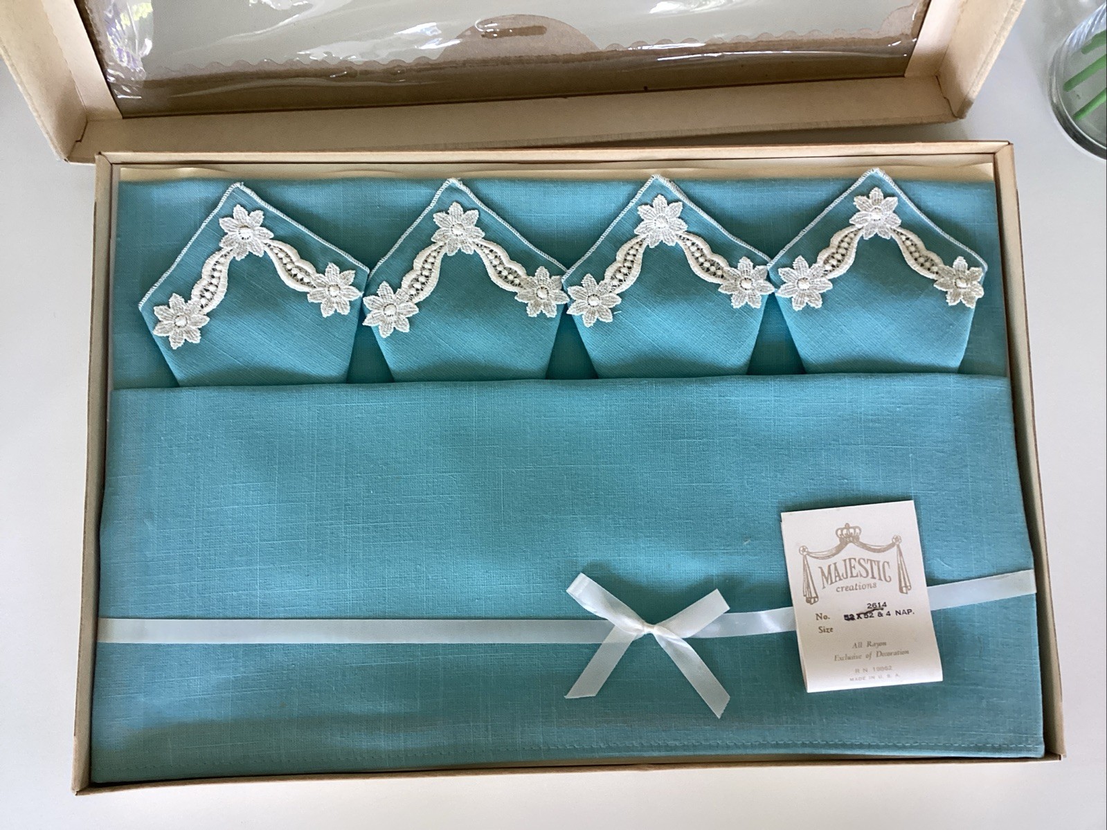Vintage Majestic Creations Blue White Embroided 52